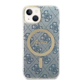 Set Guess GUBPP14SH4EACSB Case+ Charger iPhone 14 6,1" blå/blå hårdkasse 4G Print MagSafe