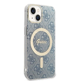 Set Guess GUBPP14SH4EACSB Case+ Charger iPhone 14 6,1" blå/blå hårdkasse 4G Print MagSafe