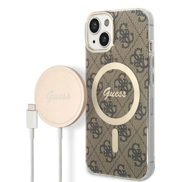 Set Guess GUBPP14SH4EACSW Case+ Charger iPhone 14 6.1" brun/brun hard case 4G Print MagSafe