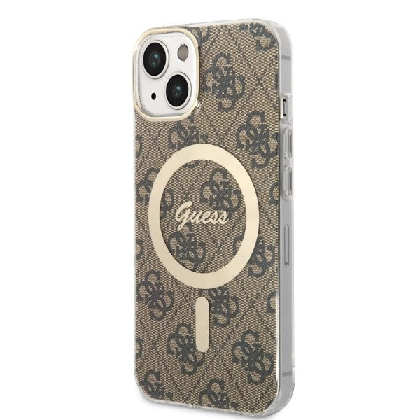 Set Guess GUBPP14SH4EACSW Case+ Charger iPhone 14 6.1" brun/brun hard case 4G Print MagSafe