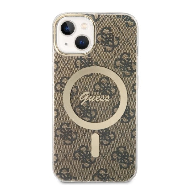 Set Guess GUBPP14SH4EACSW Case+ Charger iPhone 14 6.1" brun/brun hard case 4G Print MagSafe