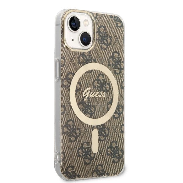 Set Guess GUBPP14SH4EACSW Case+ Charger iPhone 14 6.1" brun/brun hard case 4G Print MagSafe