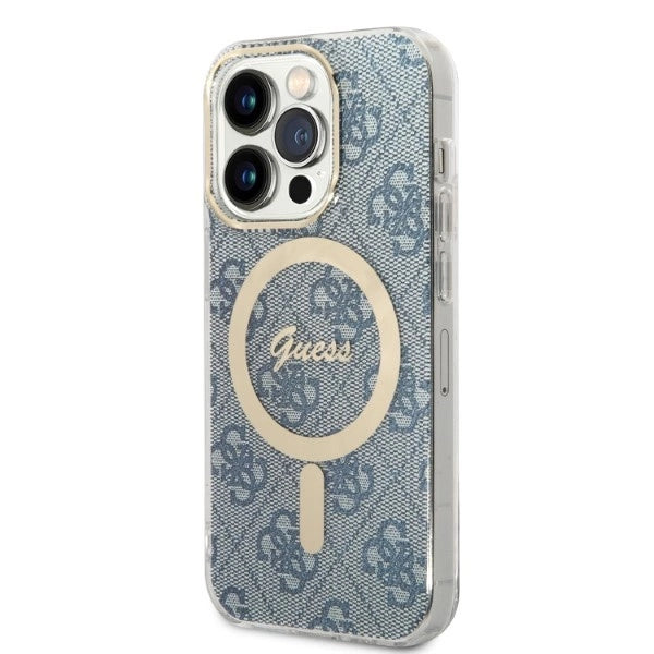 Set Guess GUBPP14XH4EACSB Case+ Charger iPhone 14 Pro Max 6,7" blå/blå hårdkasse 4G Print MagSafe