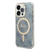 Set Guess GUBPP14XH4EACSB Case+ Charger iPhone 14 Pro Max 6,7" blå/blå hårdkasse 4G Print MagSafe