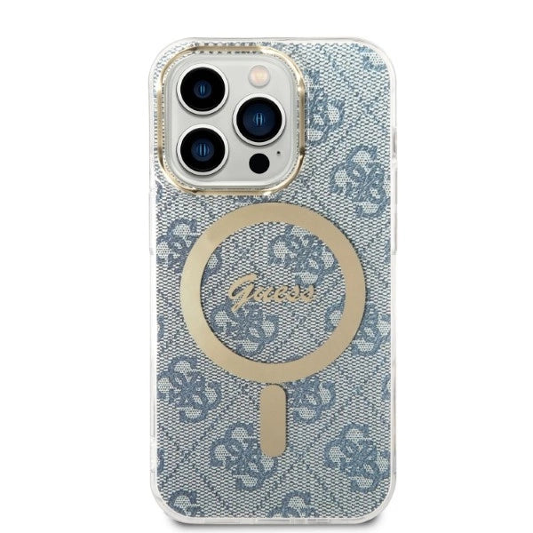 Set Guess GUBPP14XH4EACSB Case+ Charger iPhone 14 Pro Max 6,7" blå/blå hårdkasse 4G Print MagSafe