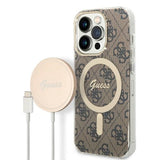 Set Guess GUBPP14XH4EACSW Case+ Charger iPhone 14 Pro Max 6,7" brun/brun hard case 4G Print MagSafe