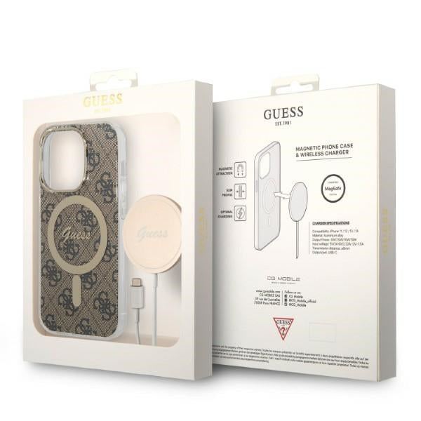 Set Guess GUBPP14XH4EACSW Case+ Charger iPhone 14 Pro Max 6,7" brun/brun hard case 4G Print MagSafe