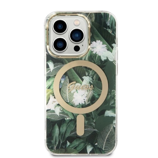Set Guess GUBPP14XHJEACSA Case+ Charger iPhone 14 Pro Max 6,7" grøn/grøn hårdkasse Jungle MagSafe