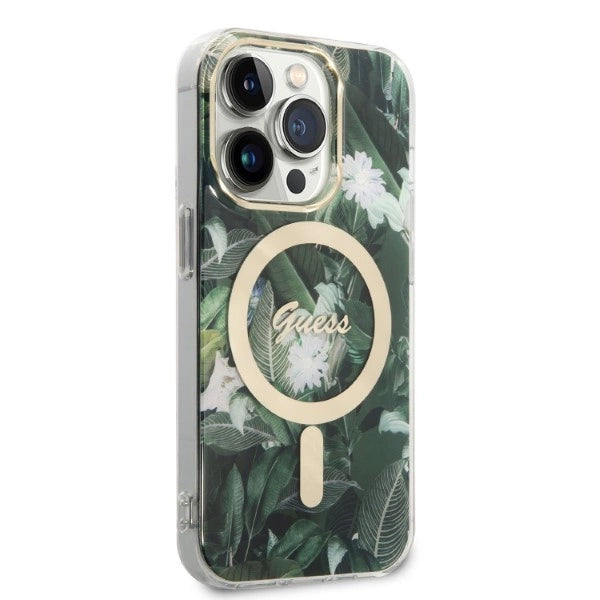 Set Guess GUBPP14XHJEACSA Case+ Charger iPhone 14 Pro Max 6,7" grøn/grøn hårdkasse Jungle MagSafe