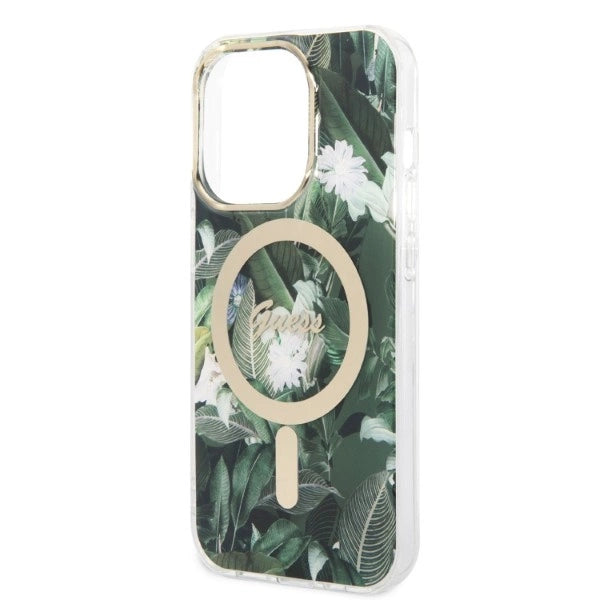 Set Guess GUBPP14XHJEACSA Case+ Charger iPhone 14 Pro Max 6,7" grøn/grøn hårdkasse Jungle MagSafe