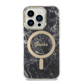 Set Guess GUBPP14XHMEACSK Case+ Charger iPhone 14 Pro Max 6,7" sort/sort hårdkasse Marble MagSafe