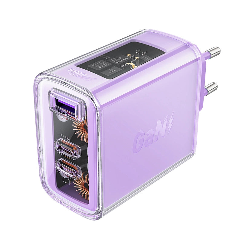 Acefast oplader GaN 65W 3 porte (1xUSB, 2xUSB C) lilla (A45)