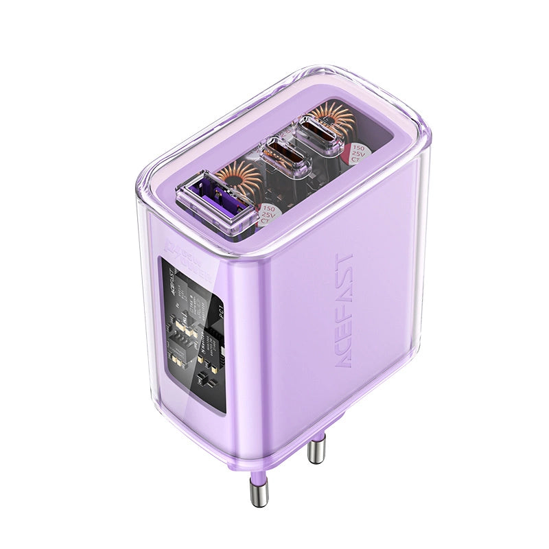 Acefast oplader GaN 65W 3 porte (1xUSB, 2xUSB C) lilla (A45)