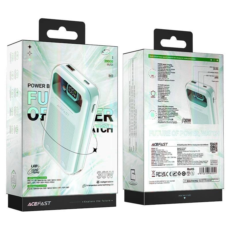 Acefast powerbank 20000mAh Sparkling Series hurtig opladning 30W grøn (M2)