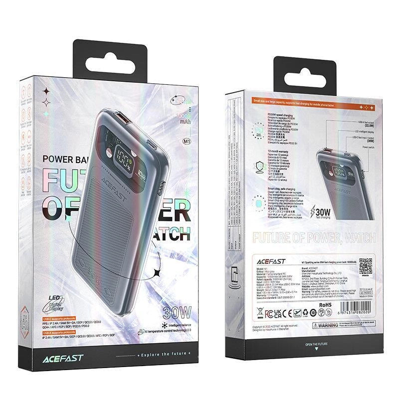 Acefast powerbank 10000mAh Sparkling Series hurtig opladning 30W grå (M1)