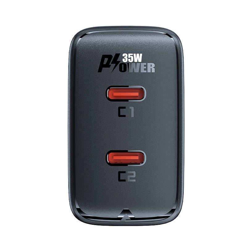 Hurtig opladning GaN 35W PD 2x USB C Acefast A49 - sort