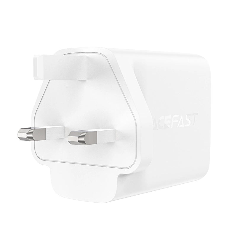 Acefast oplader GaN 65W 3 porte (1xUSB, 2xUSB C PD) UK stik hvid (A44)