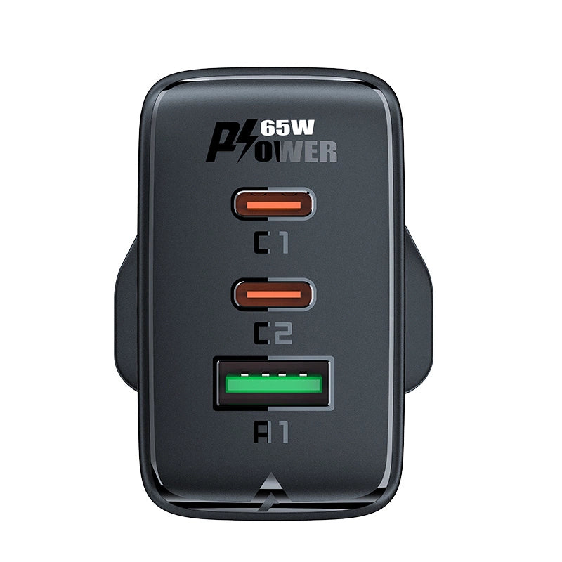 Acefast oplader GaN 65W 3 porte (1xUSB, 2xUSB C PD) UK stik hvid (A44)