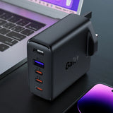 Hurtig opladning GaN UK 100W Power Delivery 3x USB C 1x USB - sort