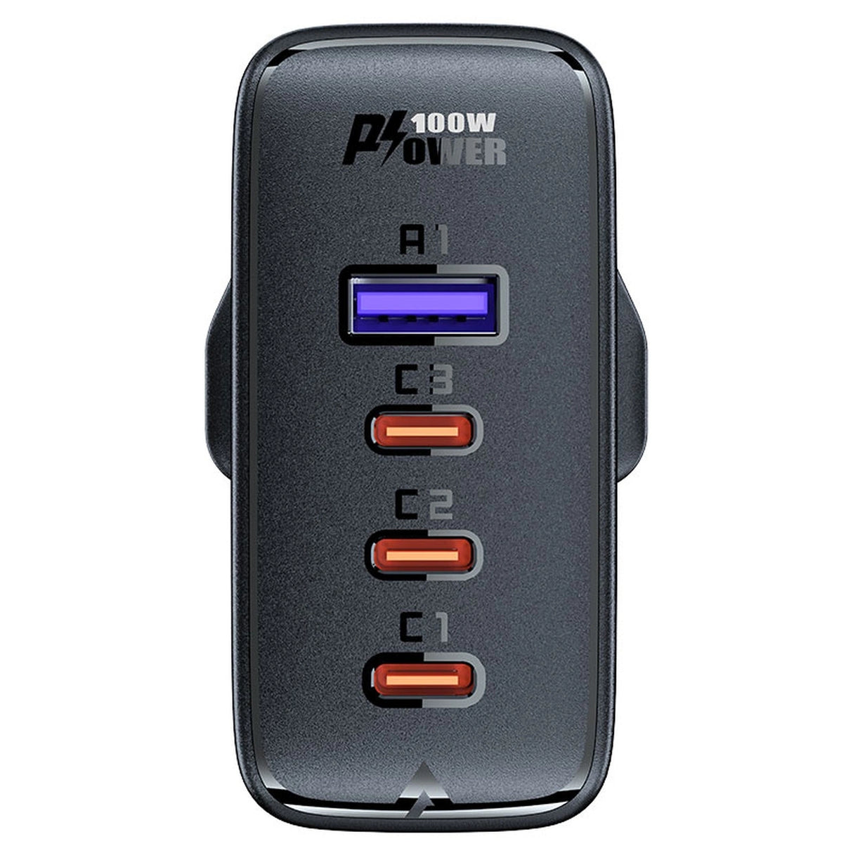 Hurtig opladning GaN UK 100W Power Delivery 3x USB C 1x USB - sort