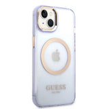 Guess GUHMP14SHTCMU iPhone 14 6.1" lilla/lila hard case Guld Outline Gennemskinnelig MagSafe