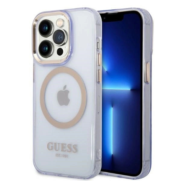 Guess Gold Outline Translucent MagSafe Case til iPhone 14 Pro Max 6.7" - Purpur