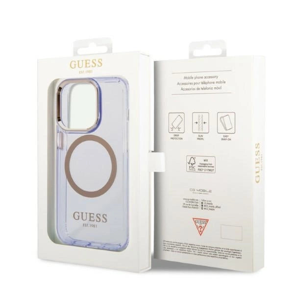 Guess Gold Outline Translucent MagSafe Case til iPhone 14 Pro Max 6.7" - Purpur