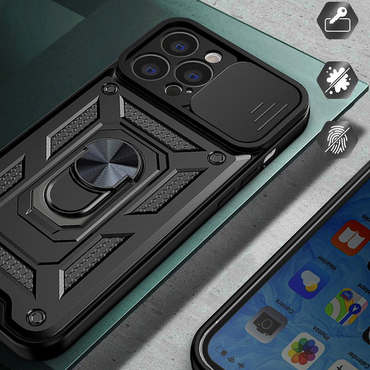 Hybrid Armor Camshield Case til Vivo X80 Lite / Vivo V25 Armor Case med Camera Cover sort