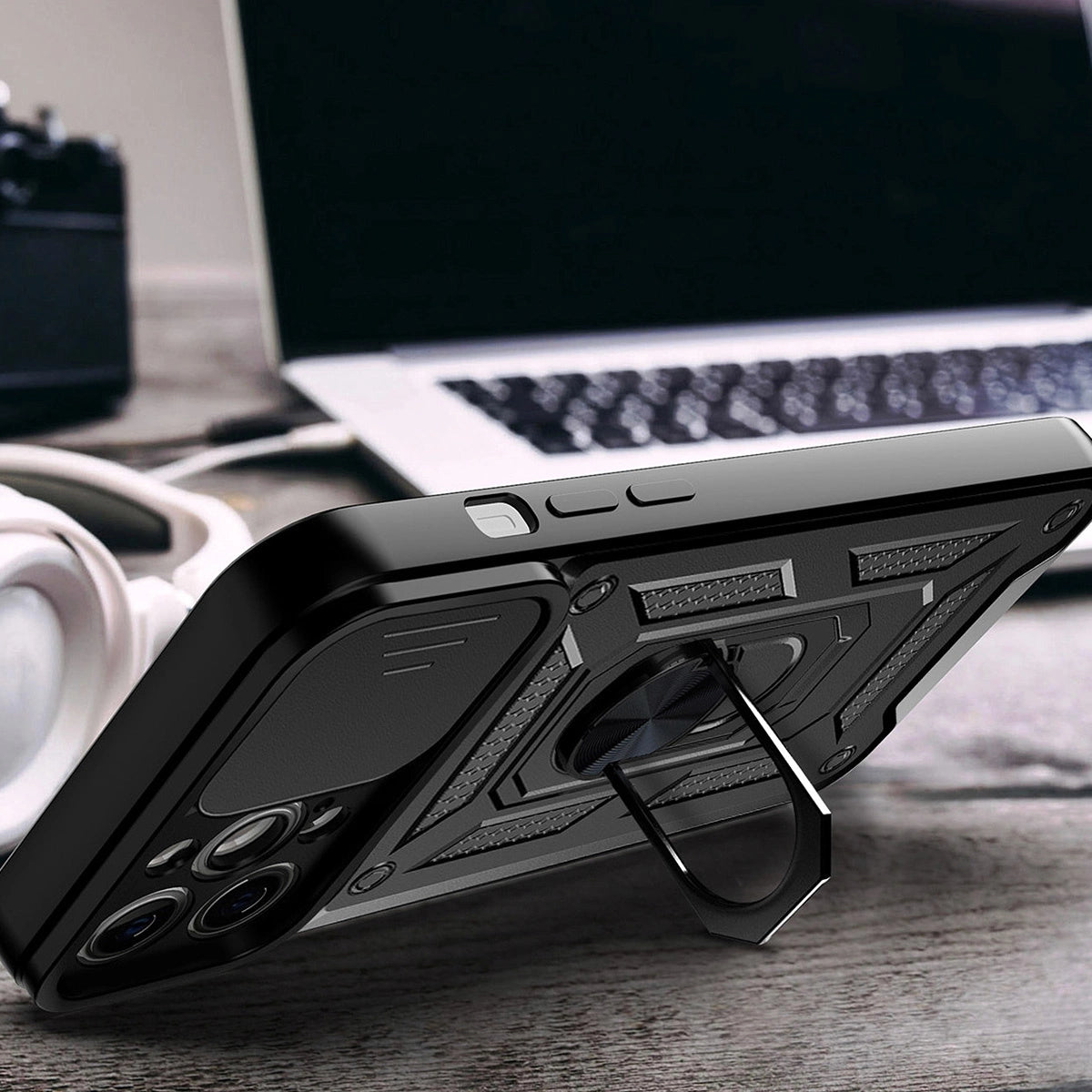 Hybrid Armor Camshield case til Huawei nova Y90 pansret case med kamera cover sort