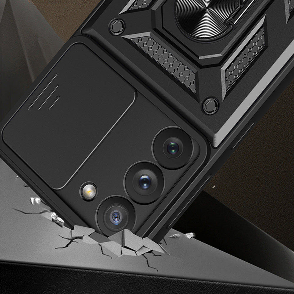 Hybrid Armor Camshield-hylster til Samsung Galaxy A54 5G-panserhylster med kameraomslag sort