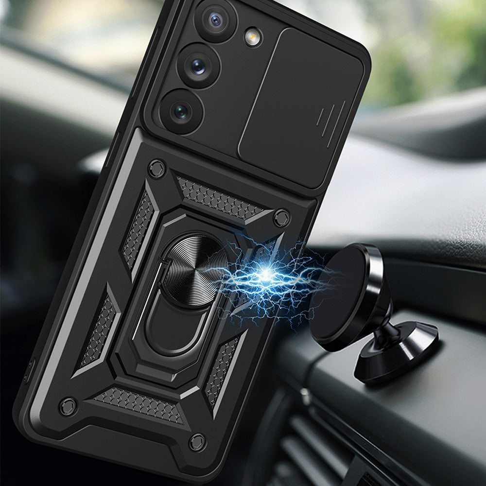 Hybrid Armor Camshield-hylster til Samsung Galaxy A54 5G-panserhylster med kameraomslag sort