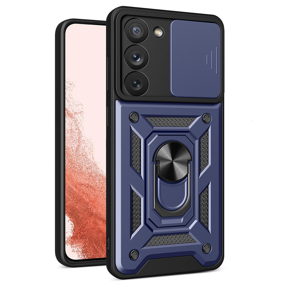 Hybrid Armor Camshield-hylster til Samsung Galaxy S23+ pansret hylster med kameraomslag blå