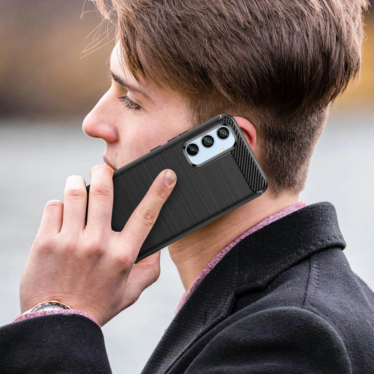 Carbon Case til Samsung Galaxy A54 5G fleksibelt silikone carbon cover sort