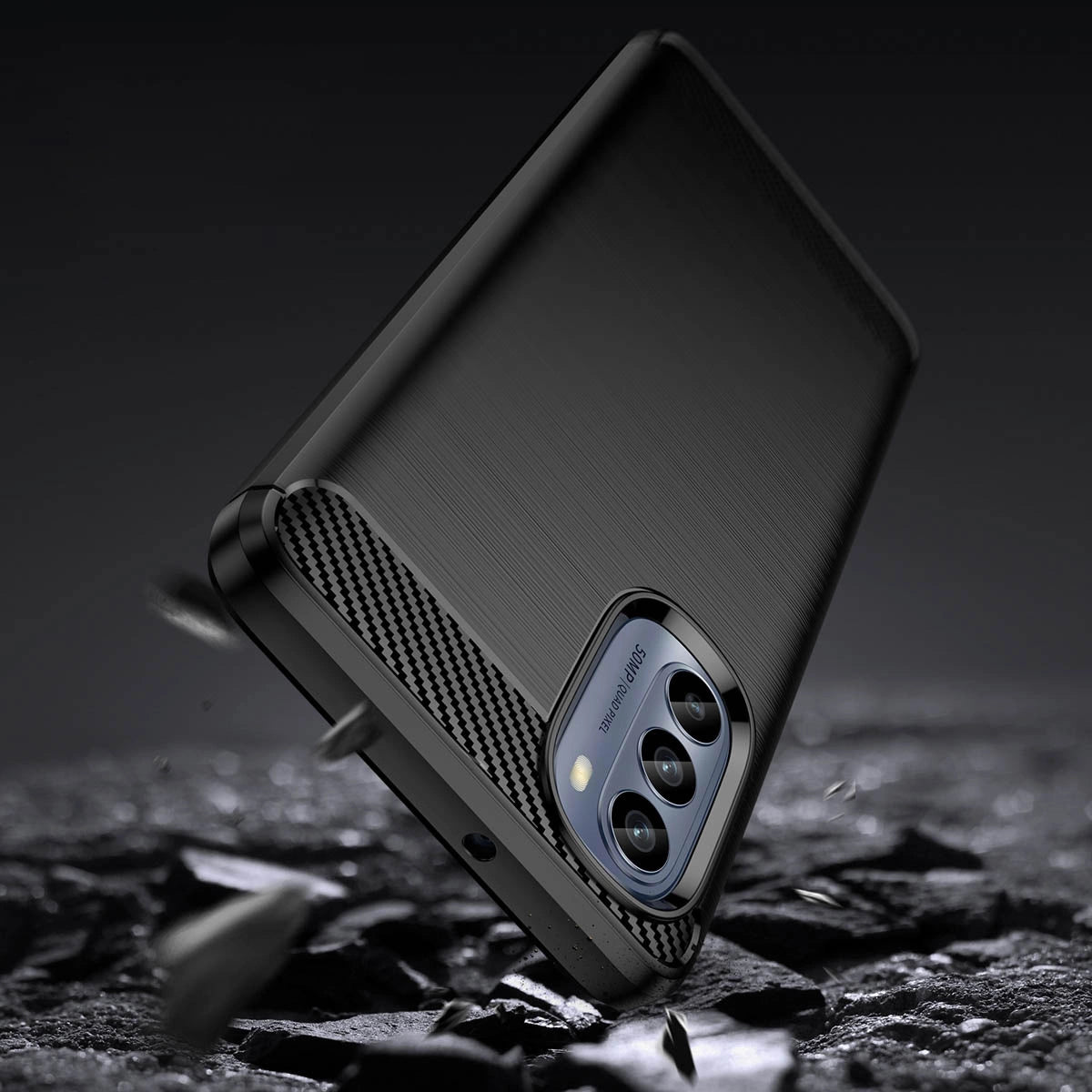 Carbon Case til Motorola Moto G62 5G fleksible silikone carbon cover sort