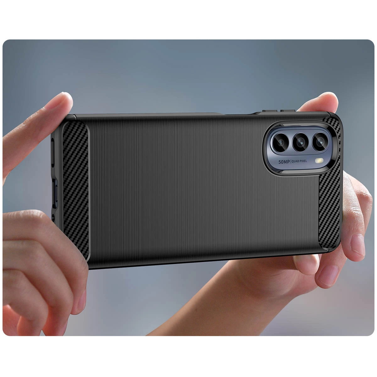 Carbon Case til Motorola Moto G62 5G fleksible silikone carbon cover sort