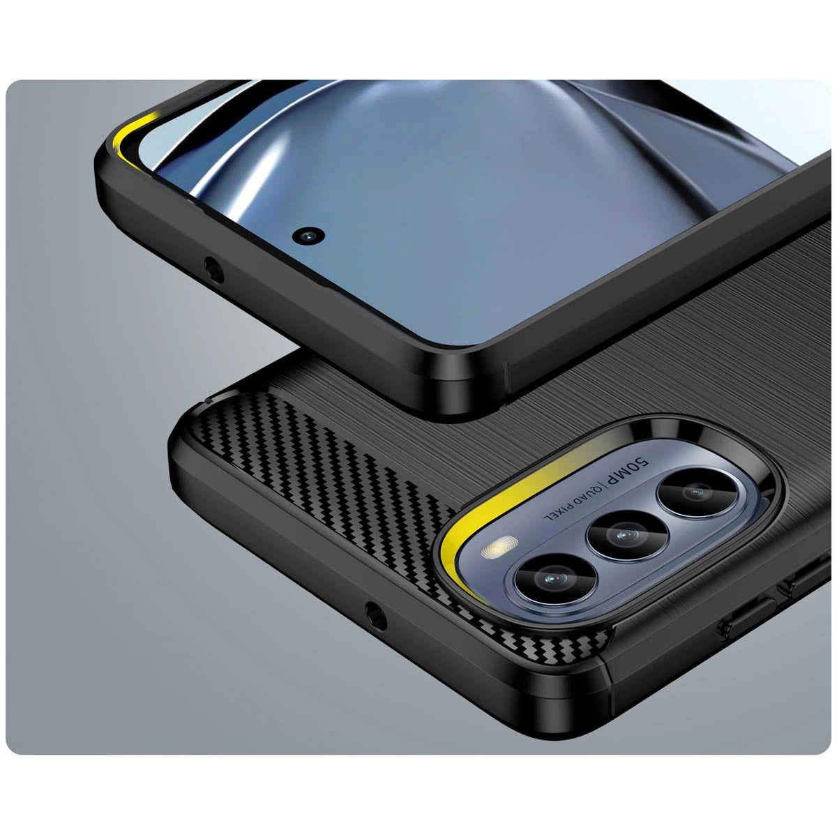 Carbon Case til Motorola Moto G62 5G fleksible silikone carbon cover sort