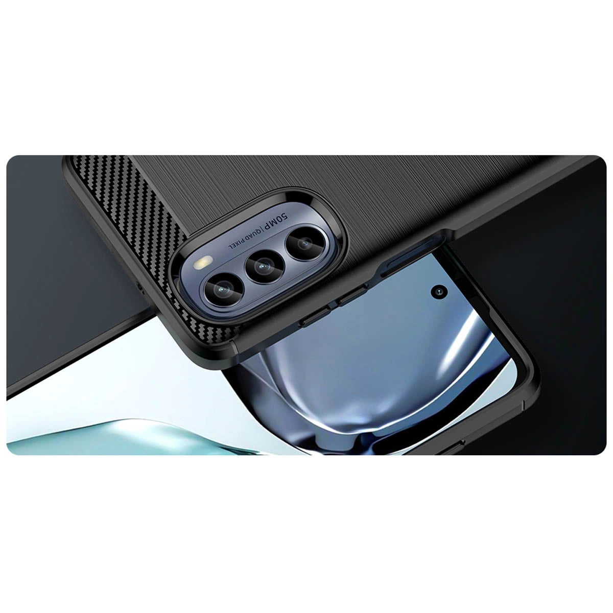 Carbon Case til Motorola Moto G62 5G fleksible silikone carbon cover sort