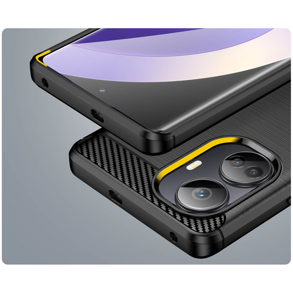 Carbon Case til Realme 10 Pro+ fleksibelt silikone carbon cover sort