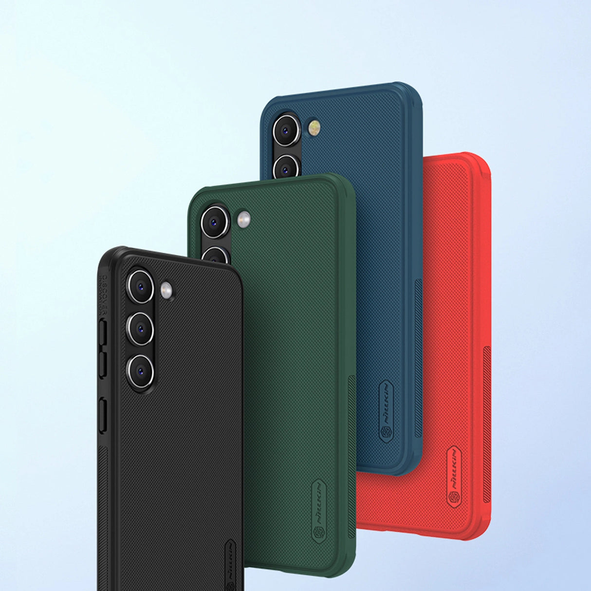 Nillkin Super Frosted Shield Pro-kasse til Samsung Galaxy S23+ pansret cover + telefonstativ blå