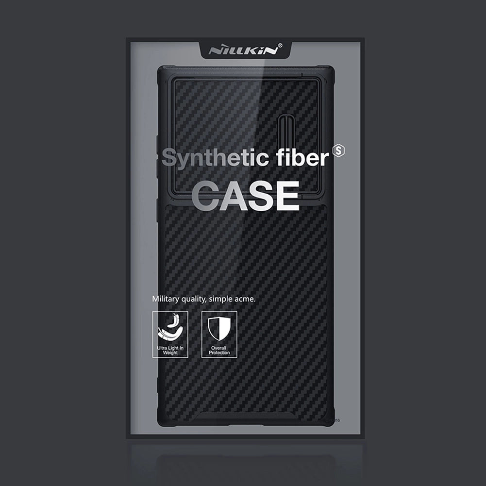 Nillkin Syntetisk Fiber S Case til Samsung Galaxy S23 Ultra, kamera cover, sort