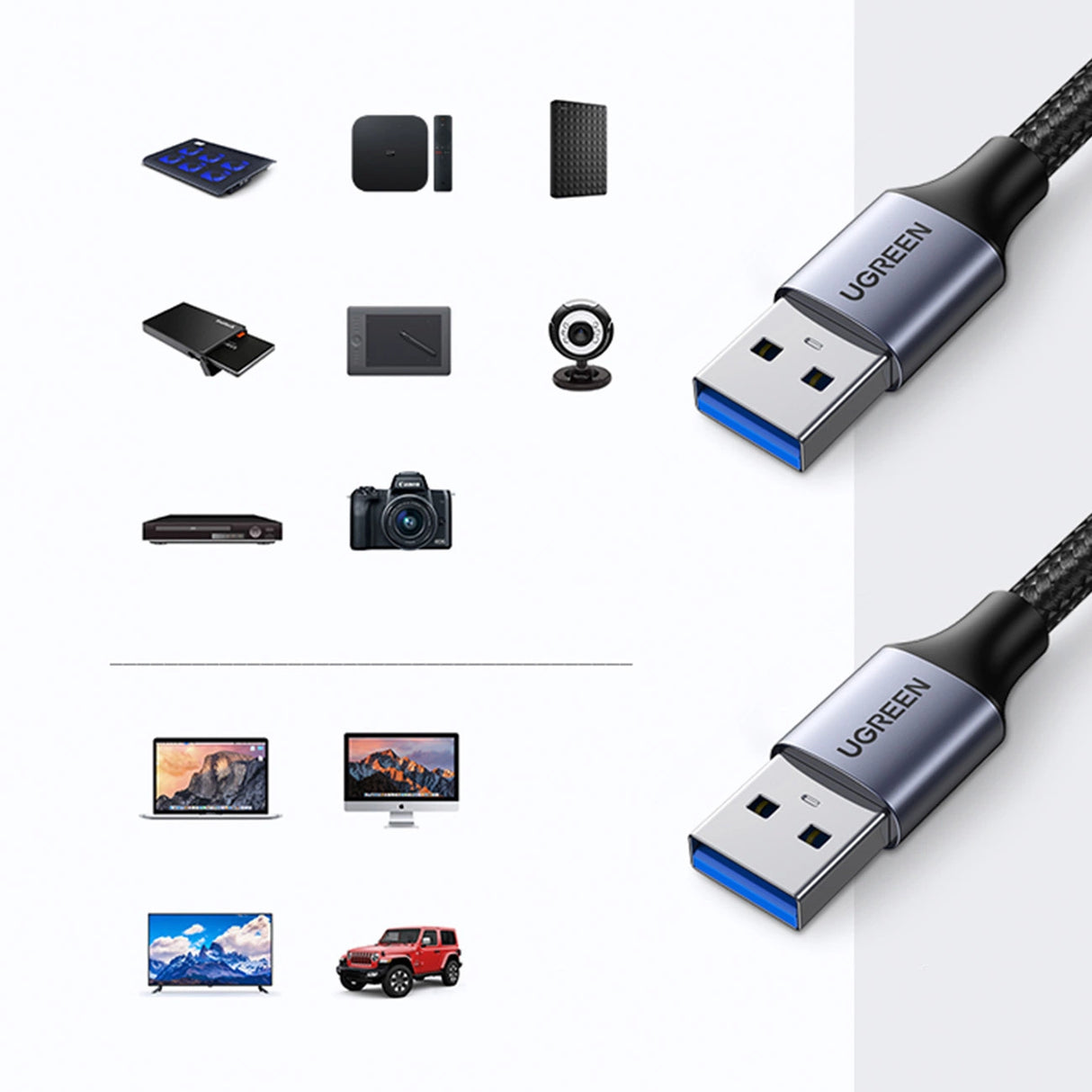 Ugreen kabel USB-kabel - USB 3.0 5Gb/s 0,5m grå (US373)