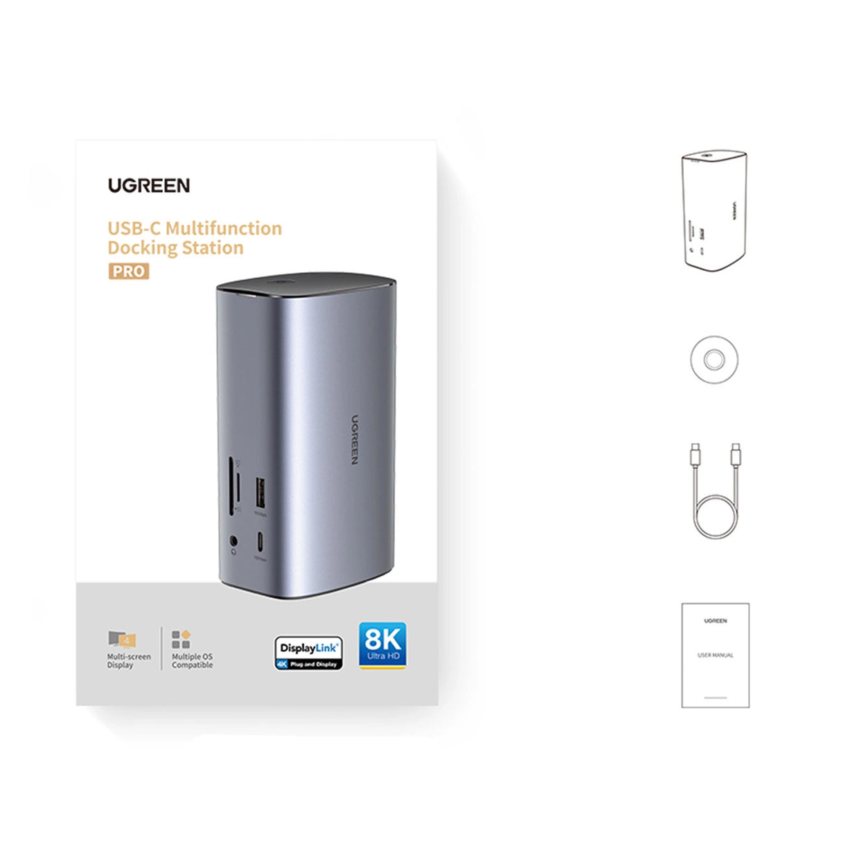 Ugreen Multifunction HUB 12in1 USB C USB HDMI DP RJ45 AUX SD TF grå (CM555)