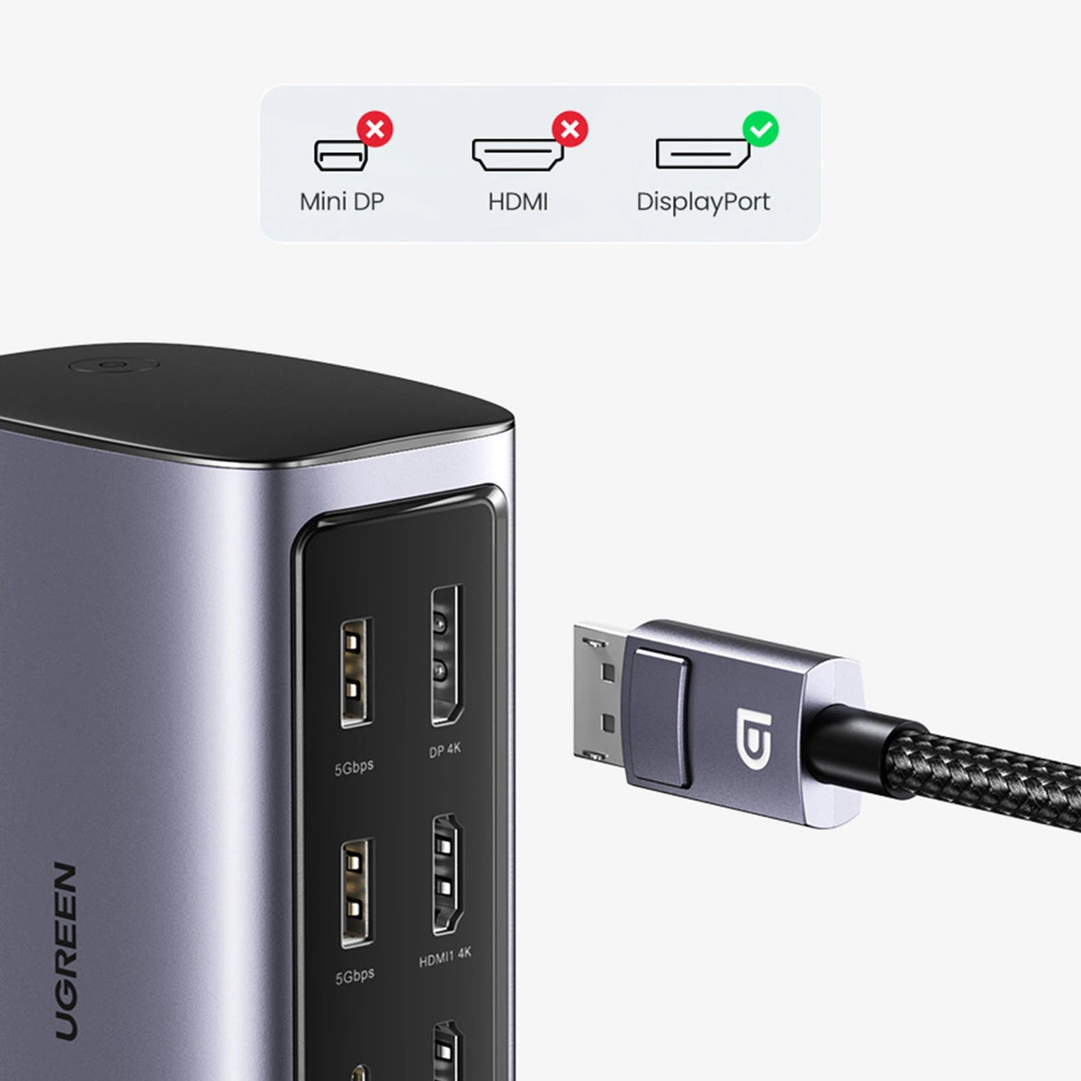 Ugreen Multifunction HUB 12in1 USB C USB HDMI DP RJ45 AUX SD TF grå (CM555)
