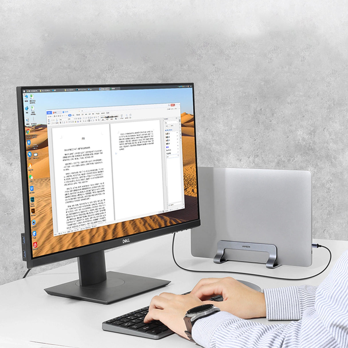 Ugreen LP258 Vertikal Stativ til 2 Enheder Aluminium til Laptop Tablet - Silver