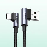 Grøn 90° vinkel kabel USB C - USB 2.0 480Mbps 3A 3m sort (US176)