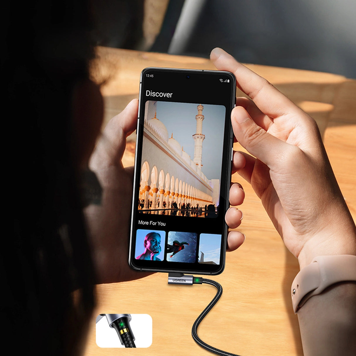 Grøn 90° vinkel kabel USB C - USB 2.0 480Mbps 3A 3m sort (US176)
