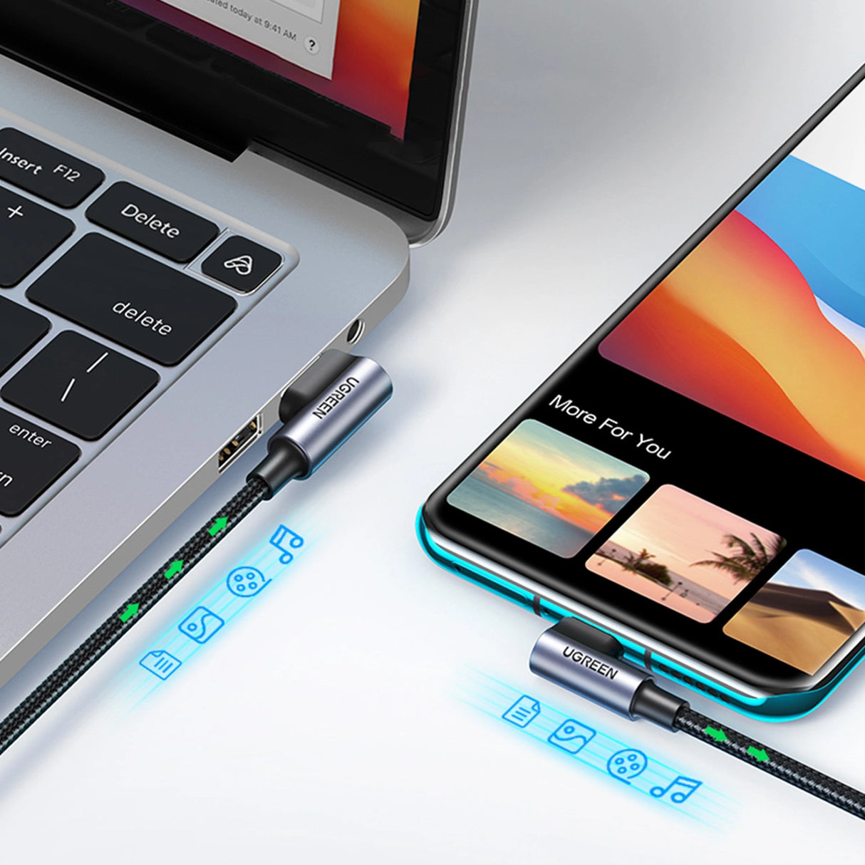 Grøn 90° vinkel kabel USB C - USB 2.0 480Mbps 3A 3m sort (US176)