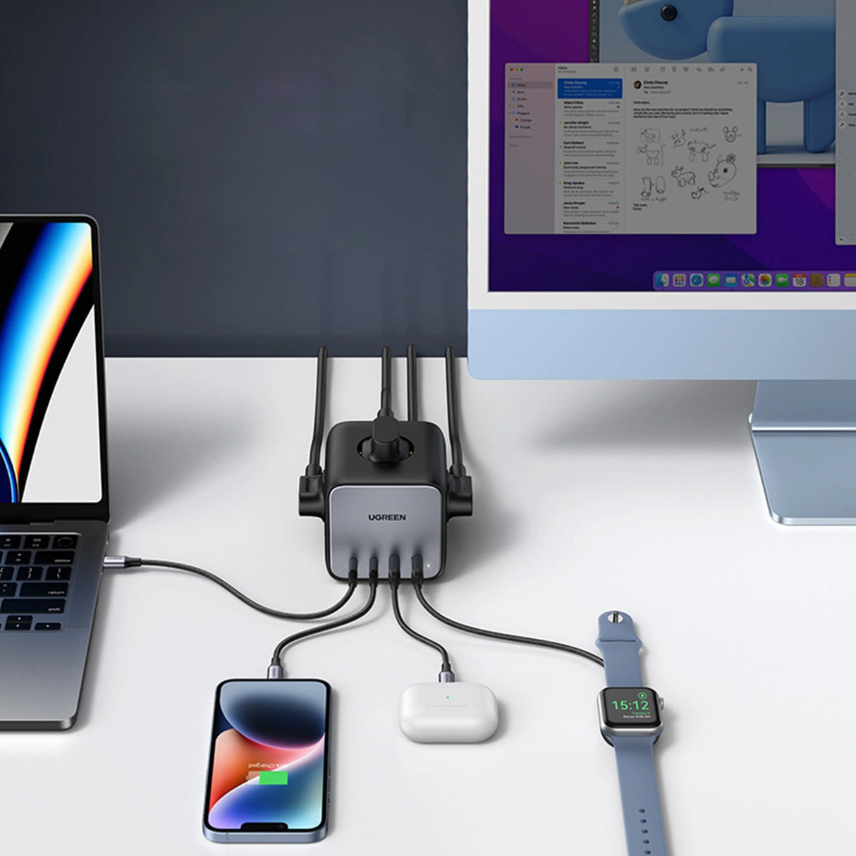 Ugreen cube power strip 65W USB / USB C + 3x AC stikkontakt sort (CD268)
