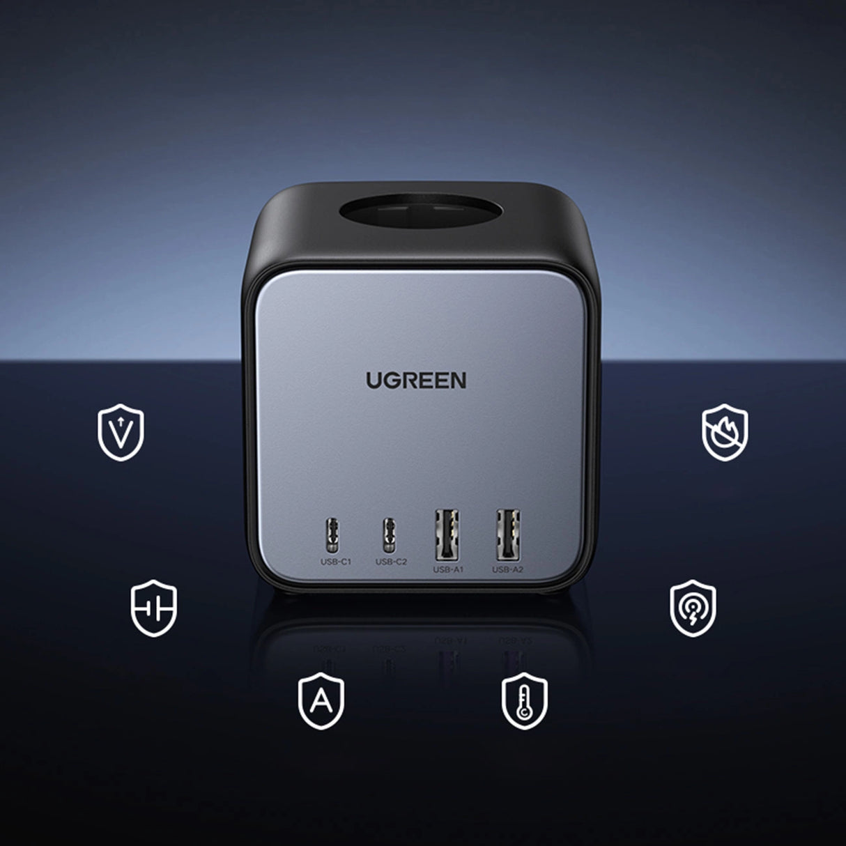 Ugreen cube power strip 65W USB / USB C + 3x AC stikkontakt sort (CD268)