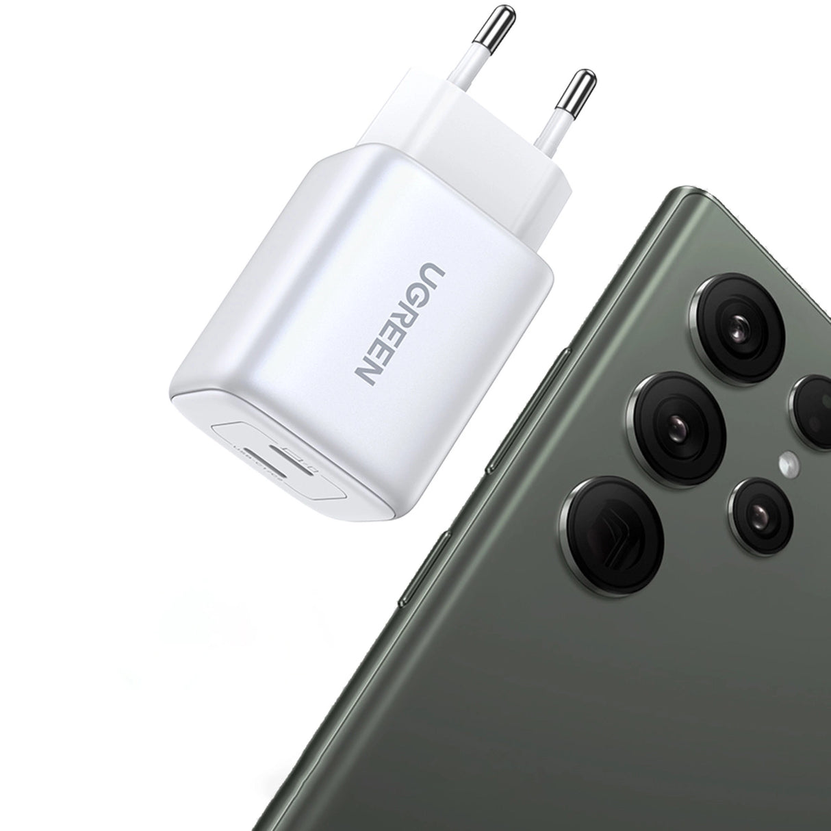 GaN hurtigoplader 2 x USB-C 45W QC PD Ugreen CD294 - hvid